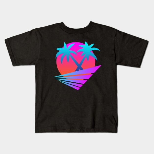 Retro 80's Sunset Palms Kids T-Shirt by Starquake